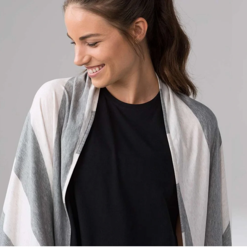 Lululemon Sage Scarf (Cotton) Bold Stripe Medium Grey Heathered Angel Cardigan
